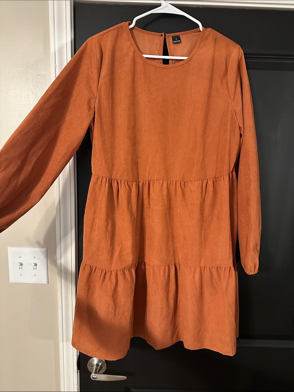 Long-Sleeve Tiered Dress - Rust Orange